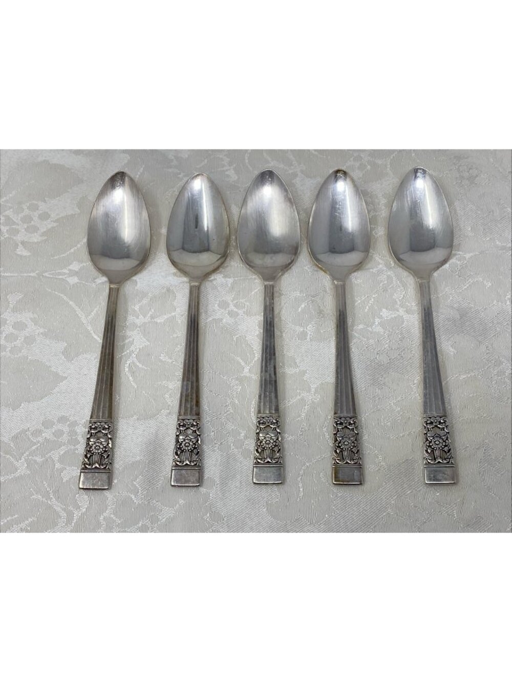 Set Of 5 Vintage Oneida Community Silver Coronation 1936 Teaspoons Art Deco